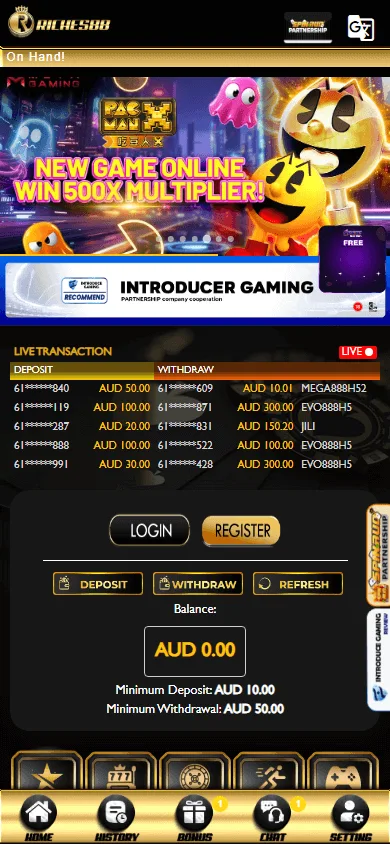 Riches88 Casino mobile browser home page